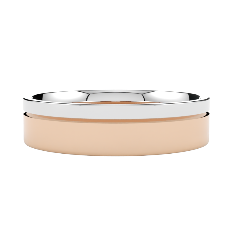 Różowo-biała płaska obrączka ślubna ze złota 585